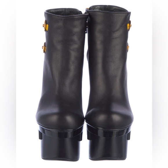 VERSACE Triple Platform Ankle Boots Black Leather Medusa Button 37.5EU 7.5US - Picture 3 of 16